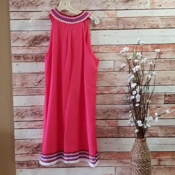 Melon color shift dress with fringe stitching - Picture 4 of 6